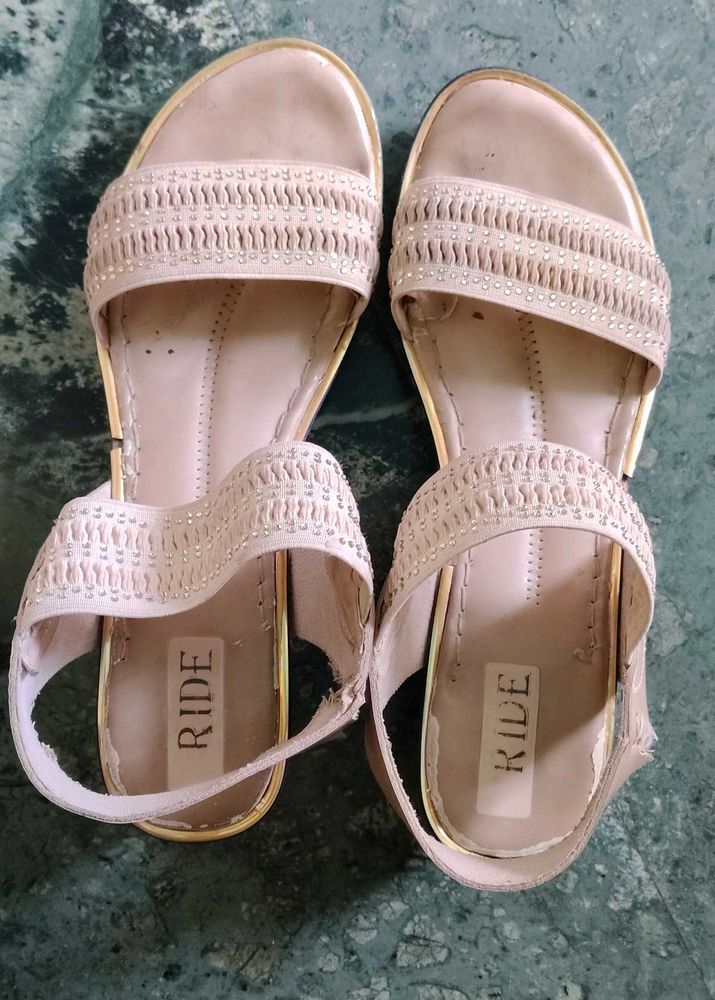 Beige Embellished Flat Sandals