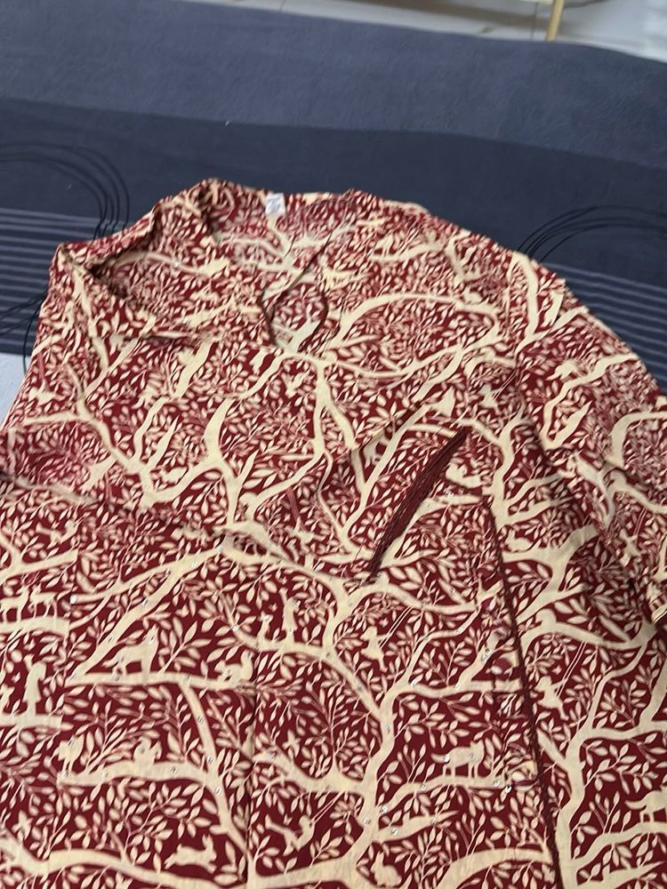 Maroon Tree Print Kurta