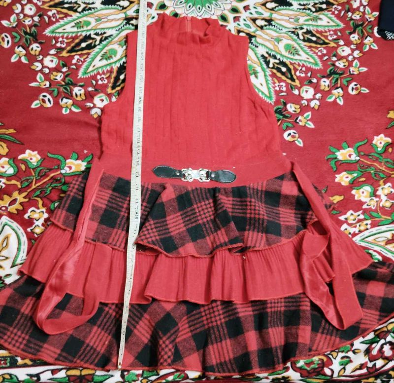 Chic Red Plaid Ruffle Dress