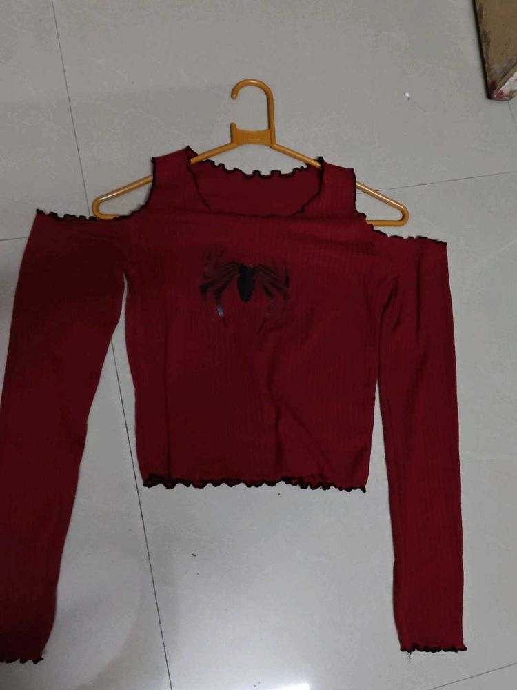 Spider Graphic Cold Shoulder Top