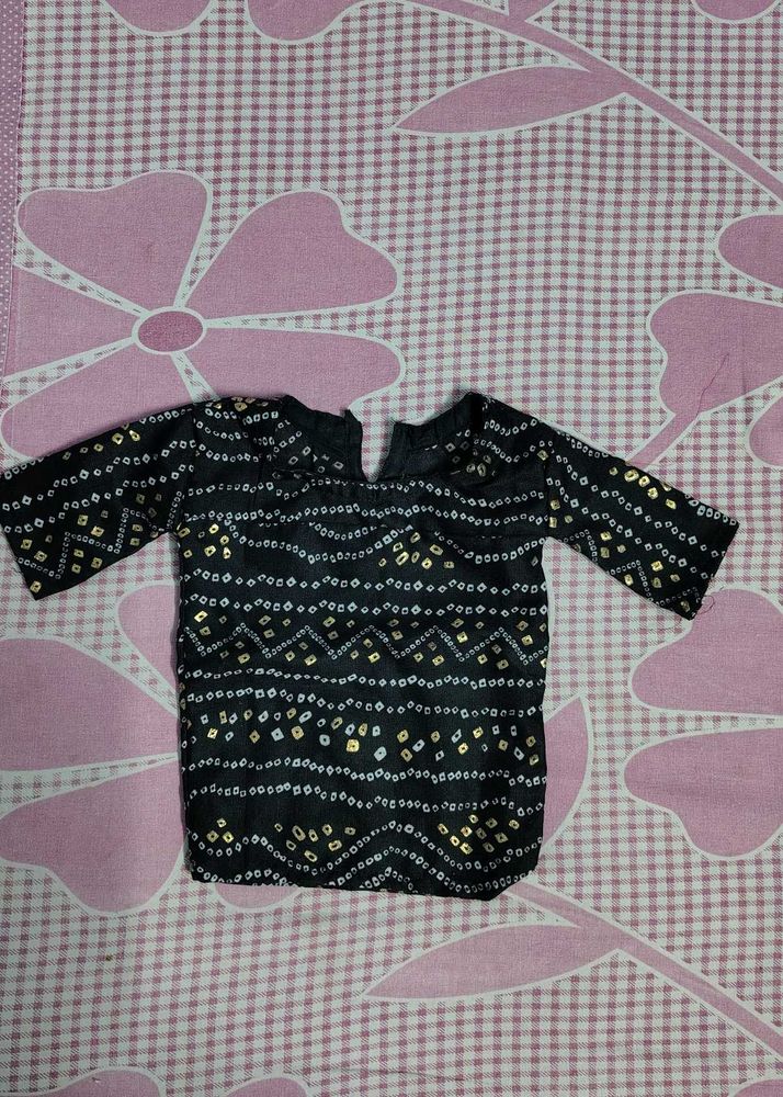 Black bandhej cotton girls top 1 year old