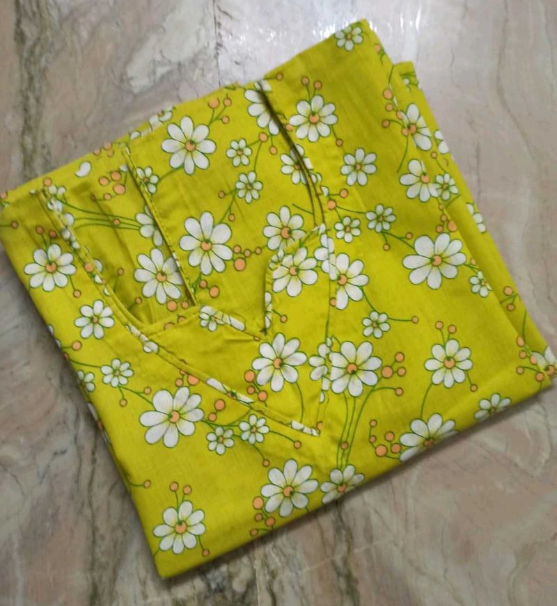 Mint Yellow Kurta with Designer Neck (Size 34)
