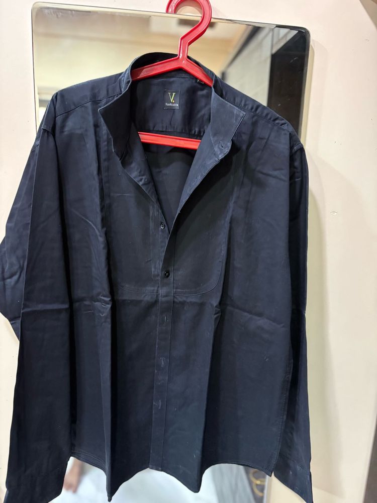 Classic Navy Band Collar Shirt