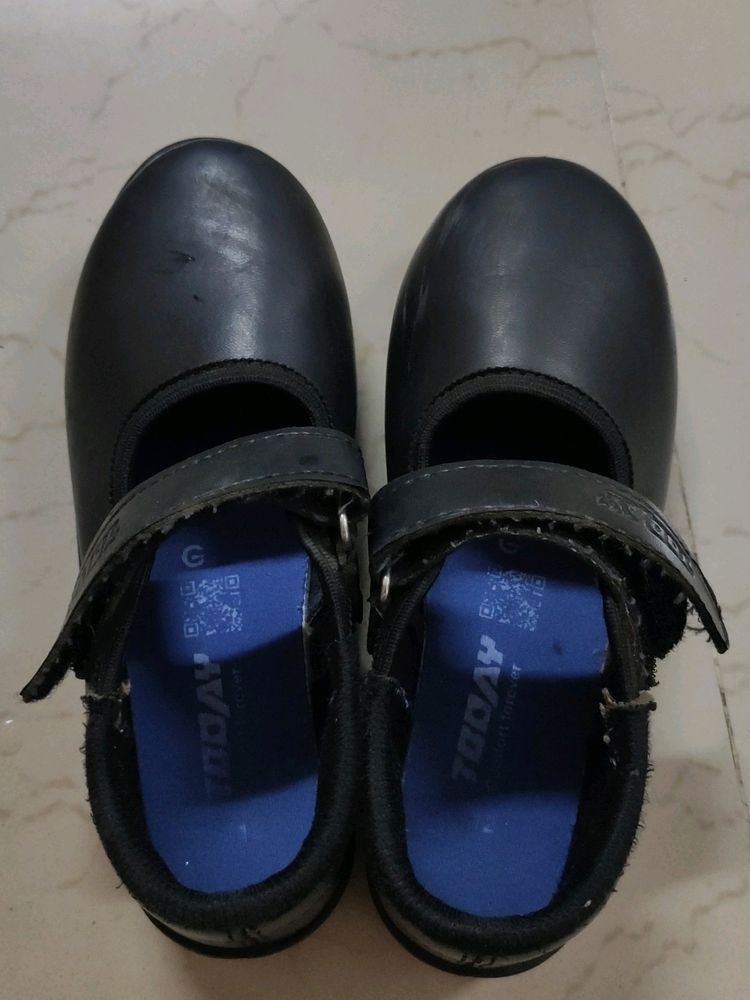 Girls' Black School Shoe &amp; 3 Set Of White Socks