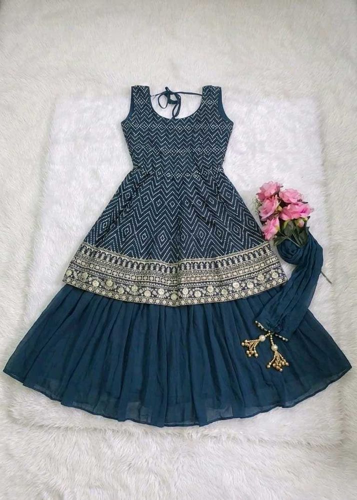 💚 Bottle Green Printed Anarkali Set