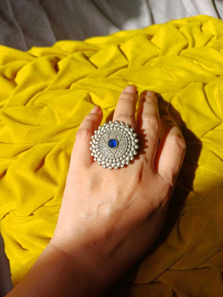 Boho Brass Silverlookalike Statement Ring