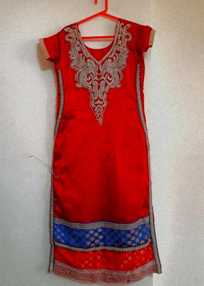 Elegant Red Kurti with Embellishments