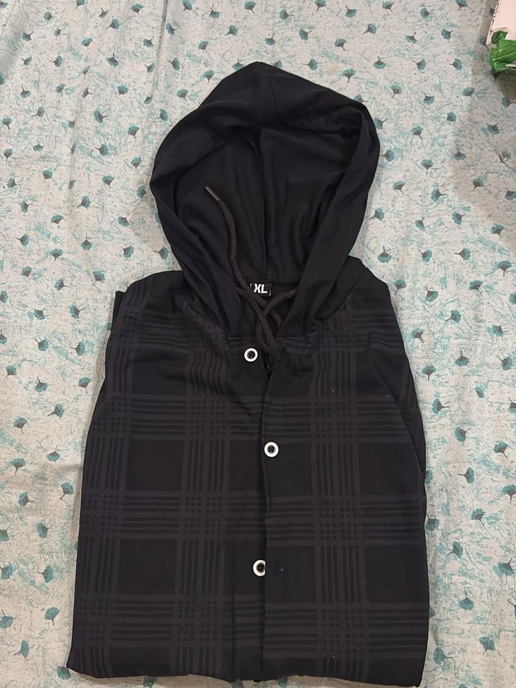 Stylish Black hooded shirt