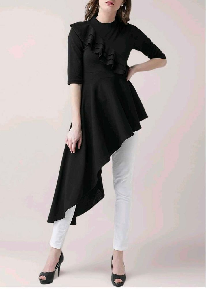 Black Asymmetrical Ruffle Top