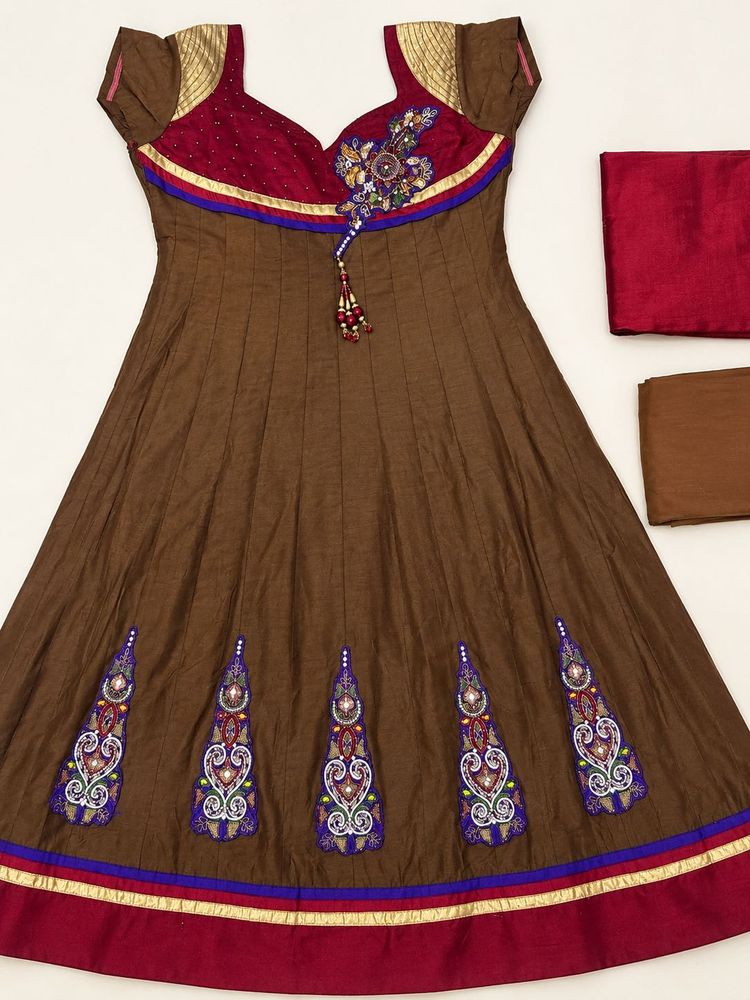 Embellished Brown Anarkali Suit Set