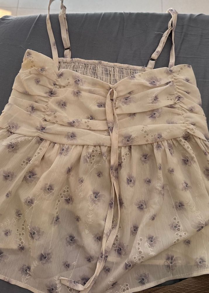 Sheer Floral Print Ruched Cami Top