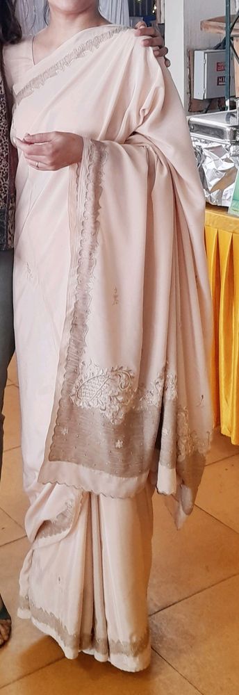 Beige Embellished saree with blouses and fall