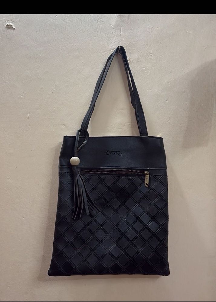 Chic Black Quilted Tote Bag