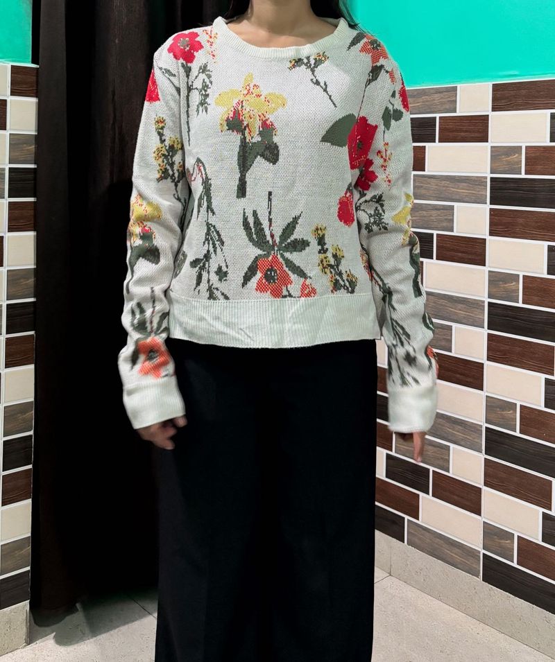 Korean Floral Pullover Sweater