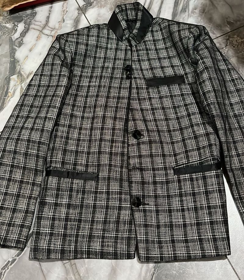 Men's Classic Plaid Band Collar Jacket