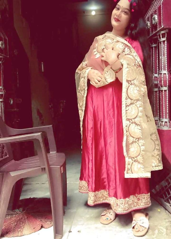 Stunning Red Ethnic Gown with Embellished Dupatta
