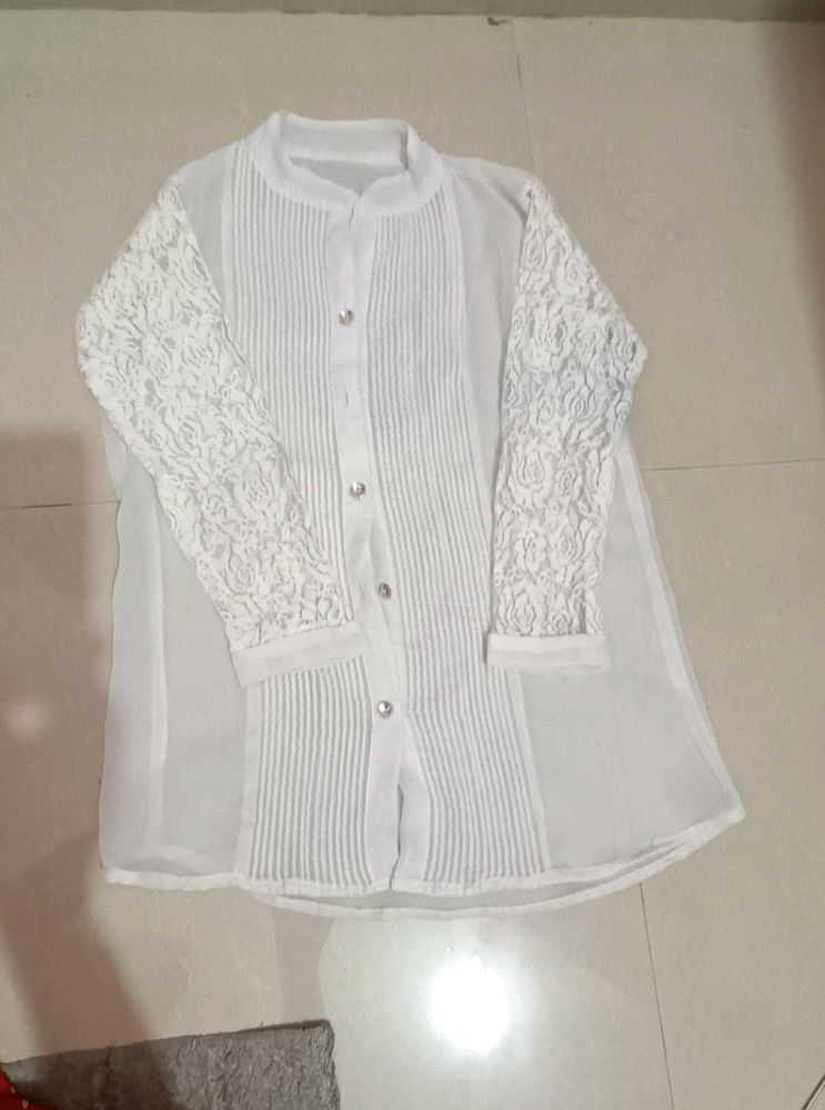 Elegant White Lace Sleeve Kurta top