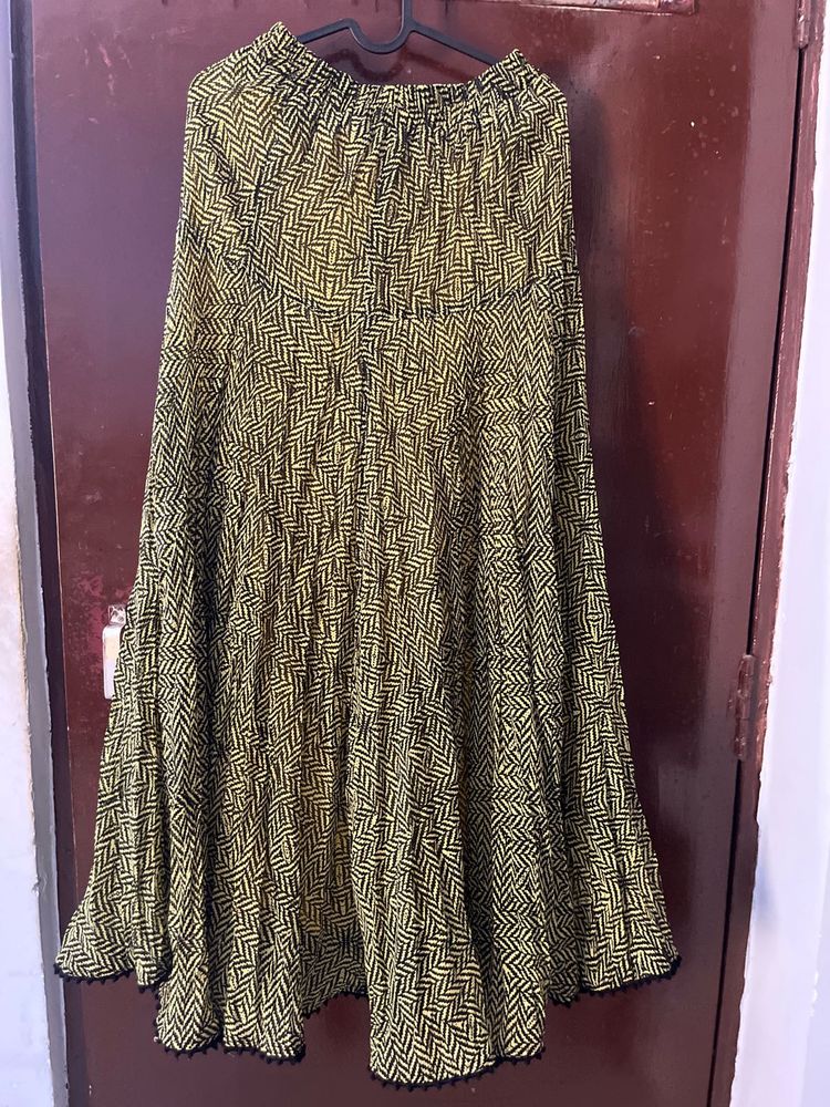 Bohemian Yellow &amp; Black Geometric Print Skirt
