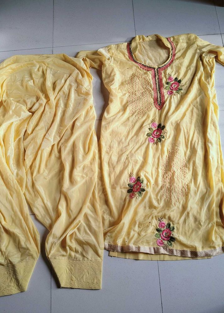 Yellow Embroidered Kurta with Pants