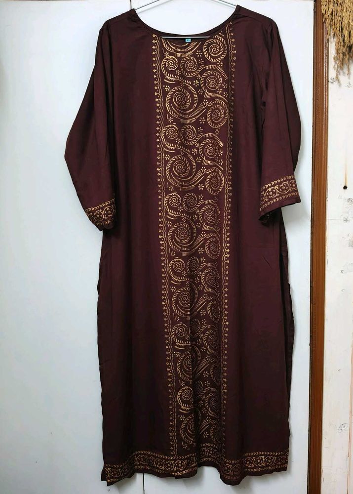 Janasya Deep Maroon Foil Printed Beautiful Kurta