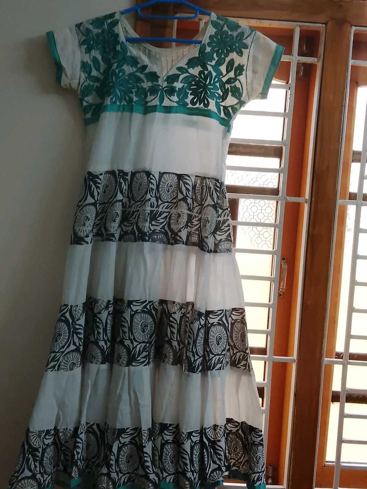 White &amp; Teal Embroidered Dress