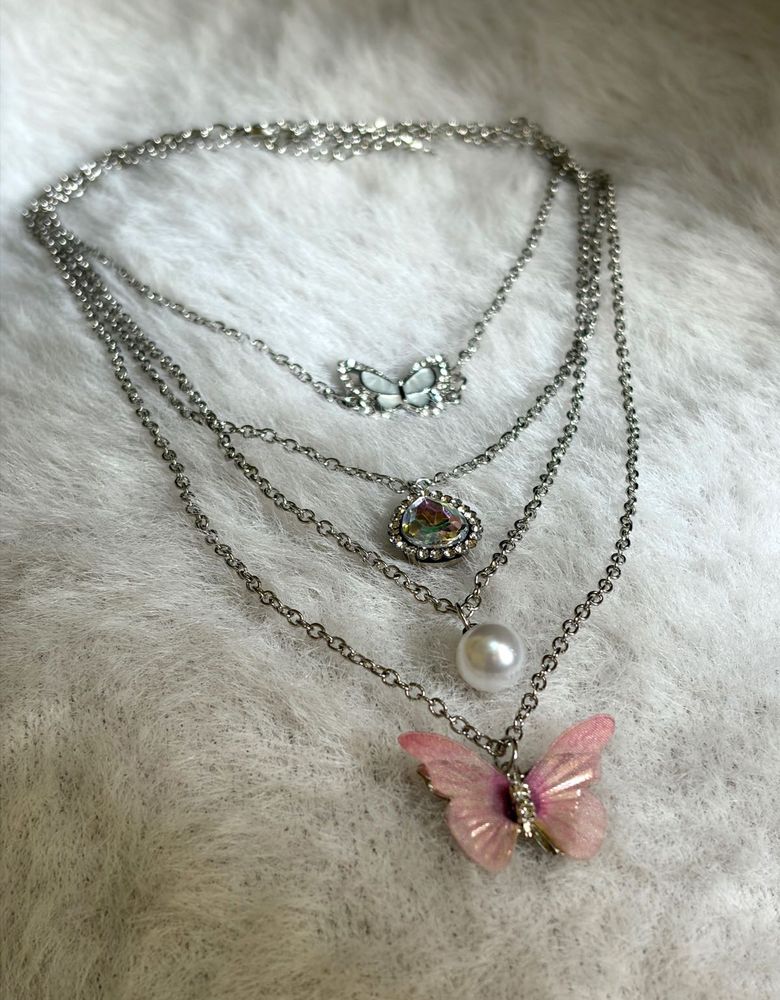 Layered Butterfly &amp; Pearl Necklace