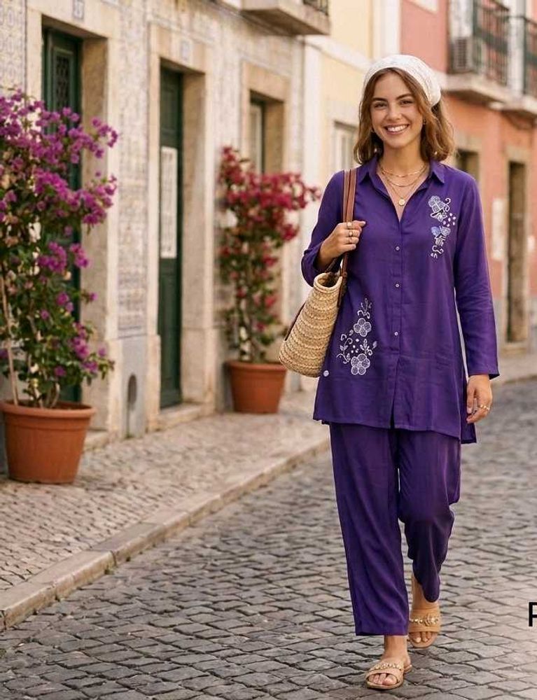 Purple Kurta Set with Embroidery