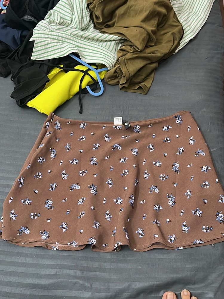 Brown Floral Mini Skirt