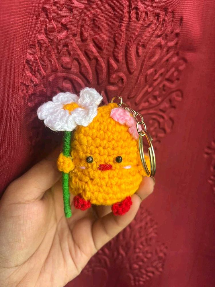 Cute Crochet Chick Keychain