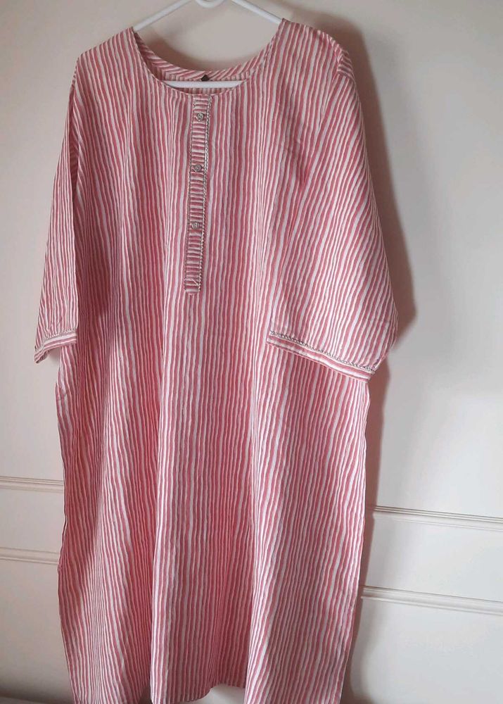 Striped Red Cotton Kurti