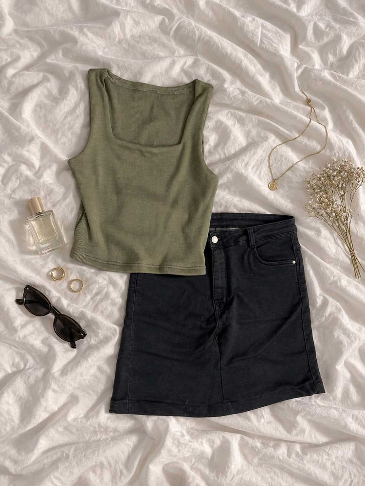 Olive Green Square Neck Tank Top