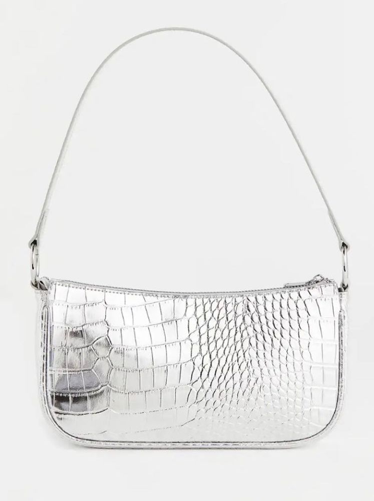 H&amp;M Silver Crocodile Textured Shoulder Bag