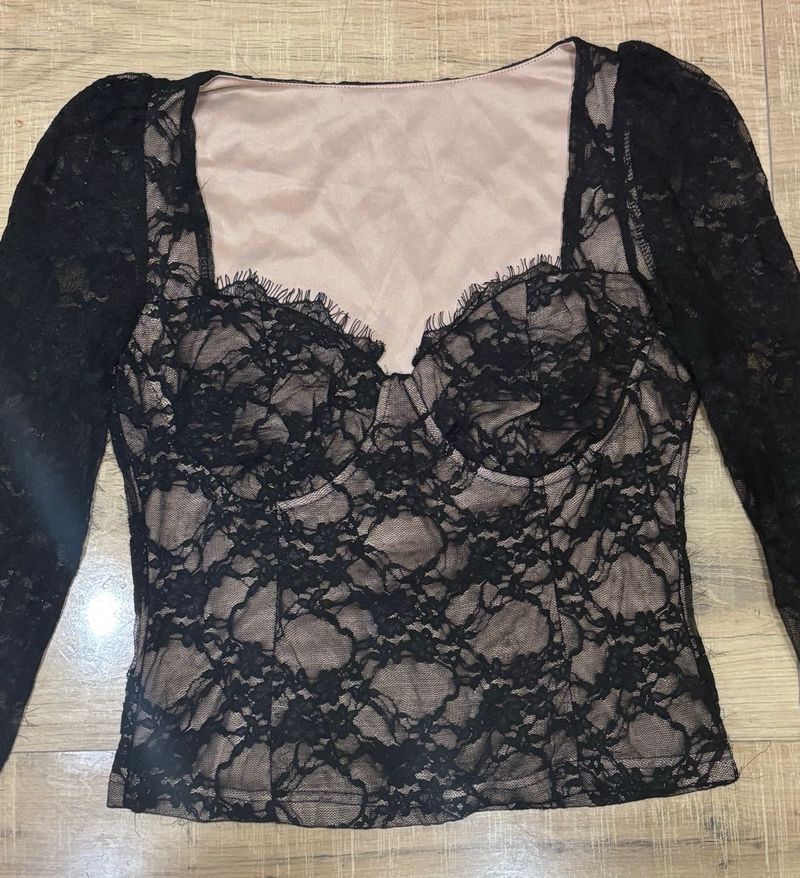 Urbanic Elegant Black Lace Corset Top