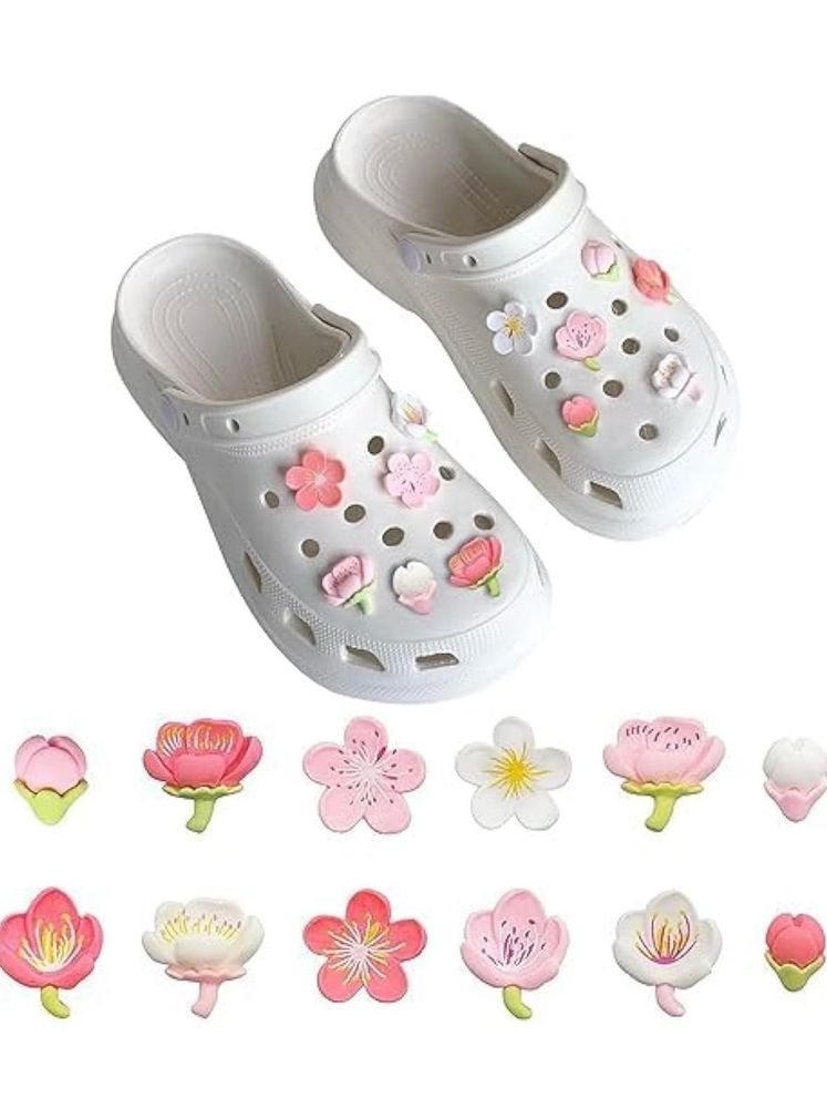 White Floral Clogs charms
