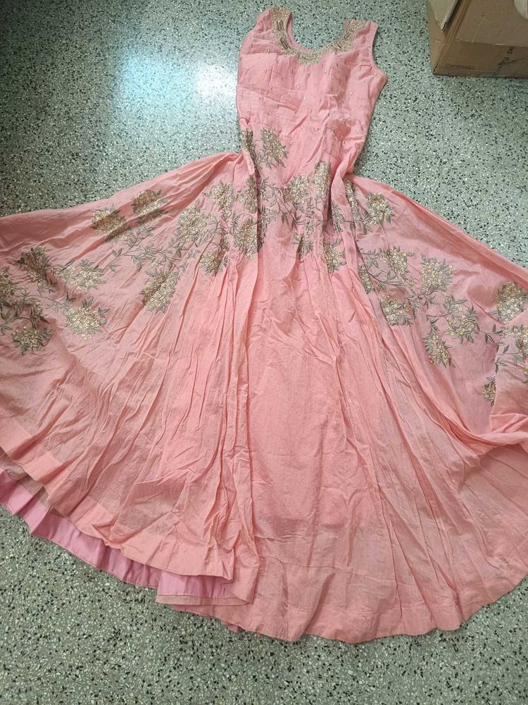 Elegant Pink Embroidered Ethnic Gown