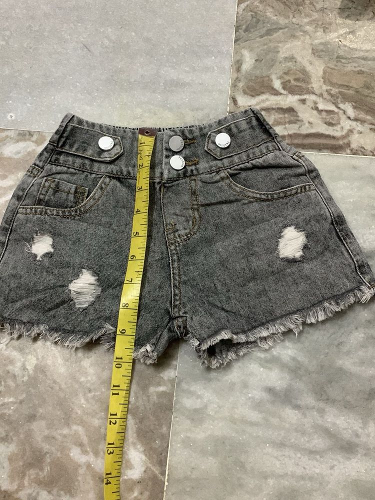 High Waisted Ripped Denim Shorts