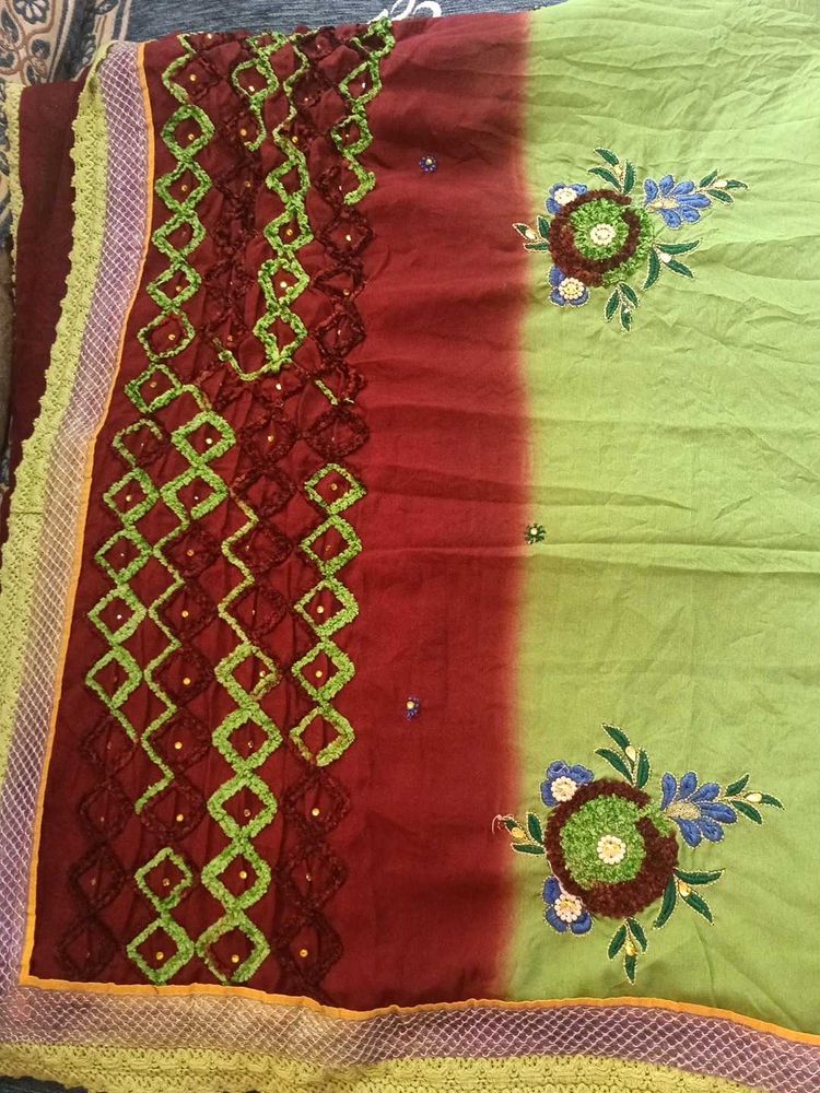 beautiful multi colour embroidery georgette saree