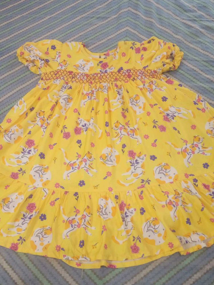 Adorable Yellow Cat Print Dress