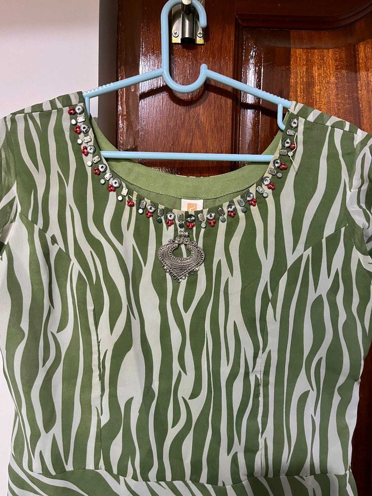 Stylish Green Zebra Print Kurta
