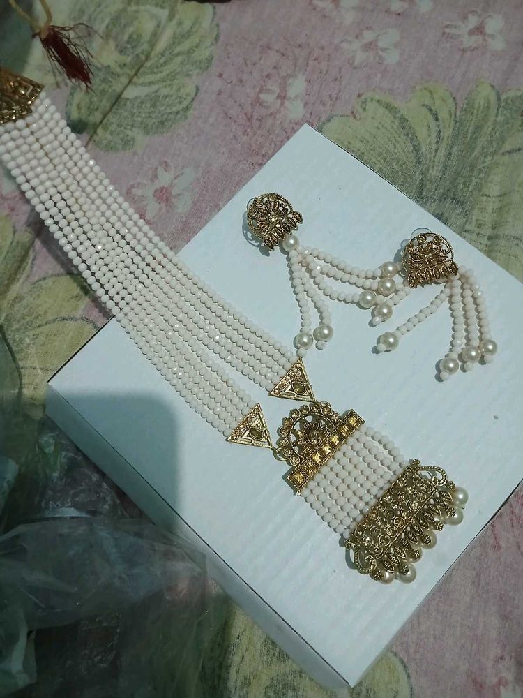 Pearl Necklace Set With Earrings/ Brand New