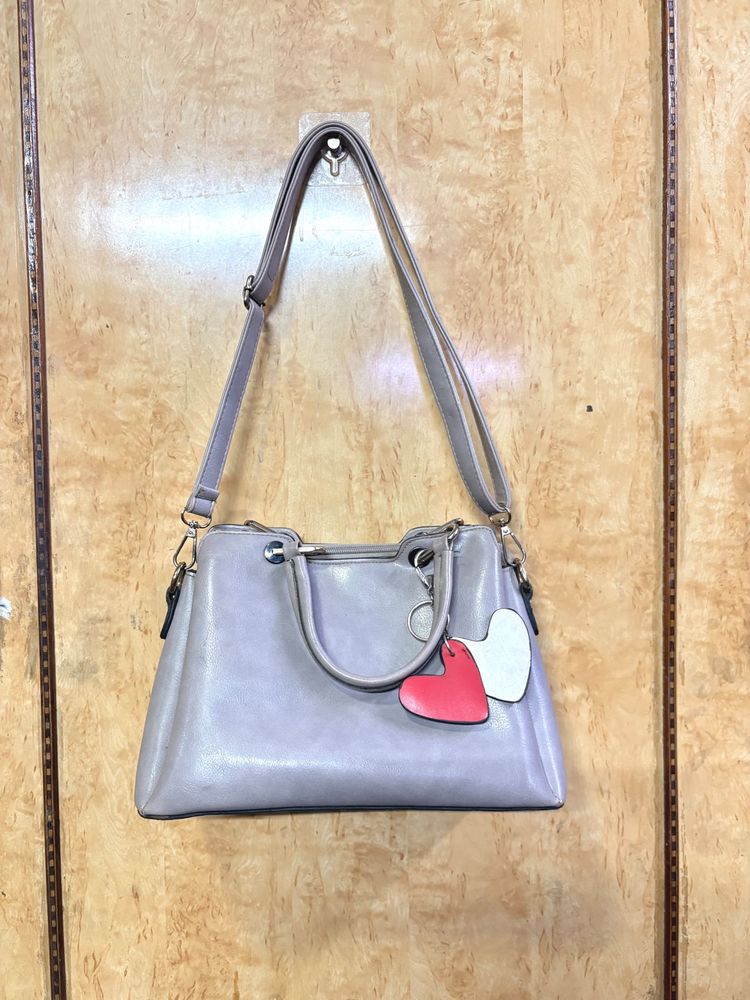 grey Handbag with Heart Charms