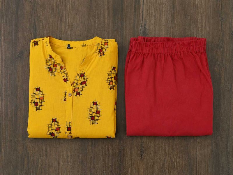 Stylish Yellow Kurta With Red Pants