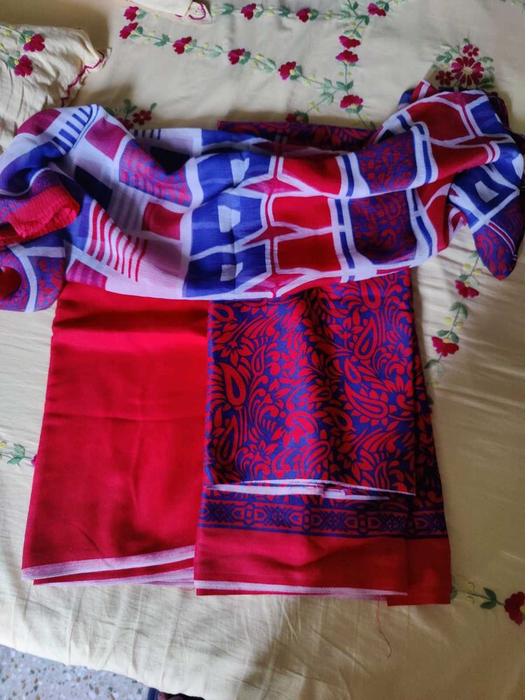 Red &amp; Blue Kurta Set Dress Material