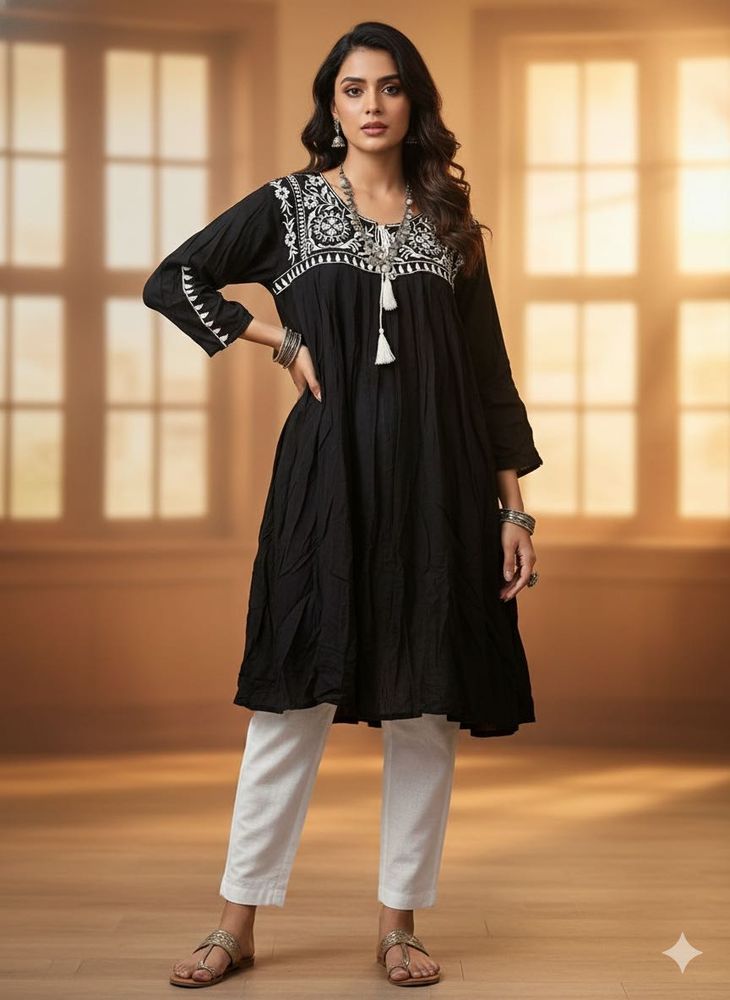 Elegant Embroidered Black Kurta