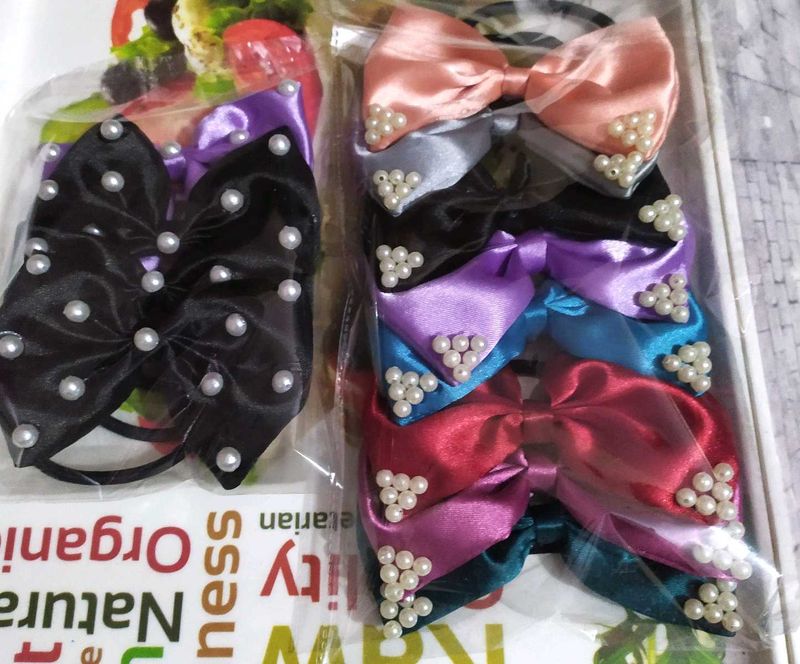 Cute Pearl Bow Hair Ties set of 5