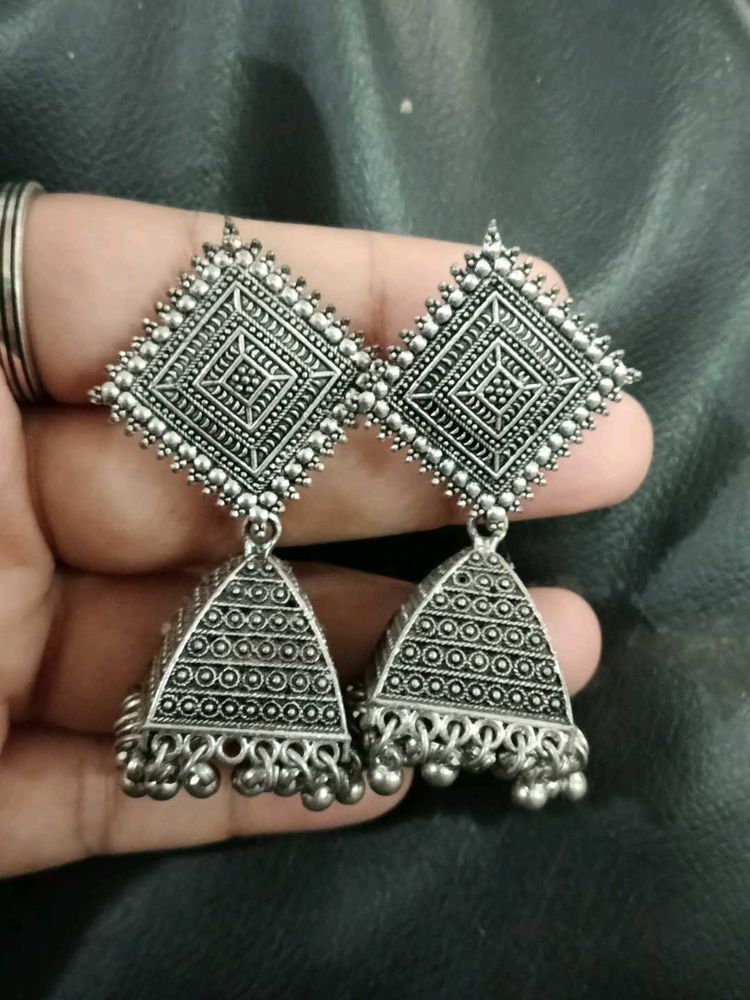 Oxidised Silver Jhumka Earrings