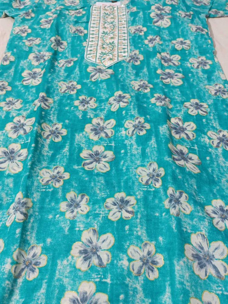 Turquoise Floral Print Kurti