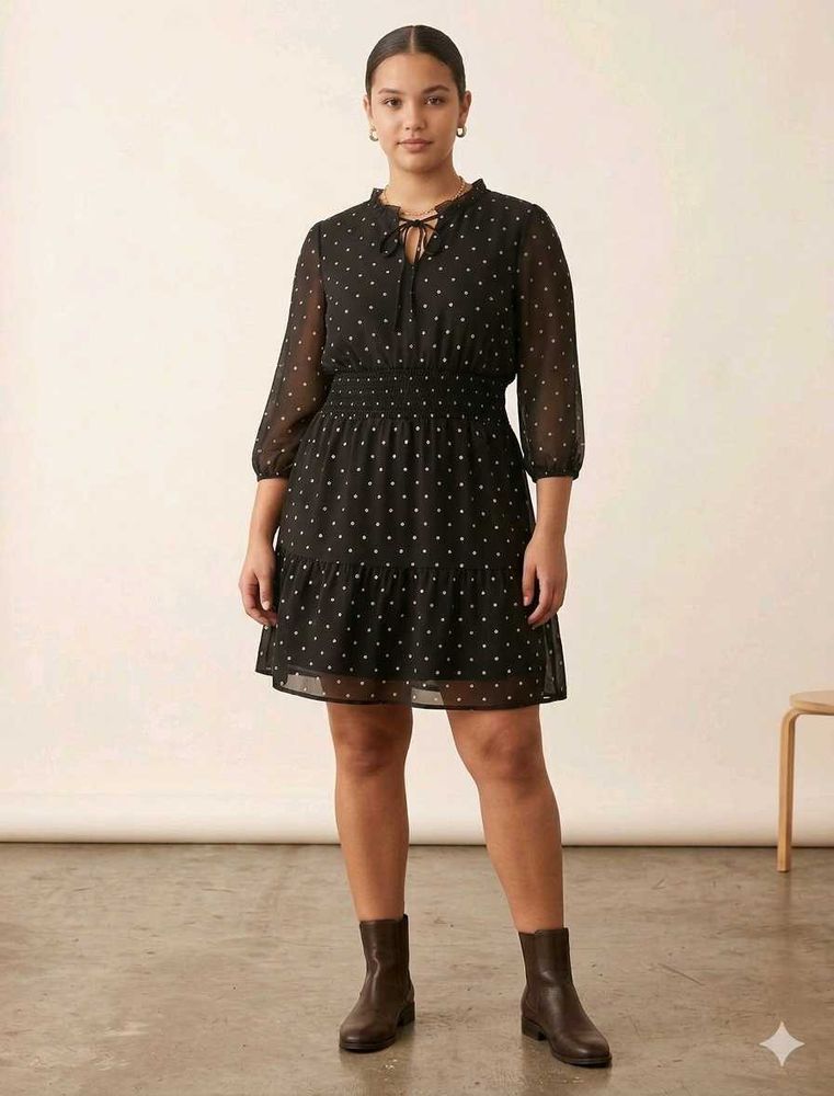 Black Polka Dot Dress - Size M