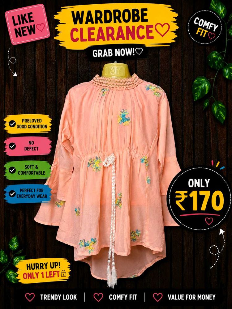 Peach Embroidered Kurti