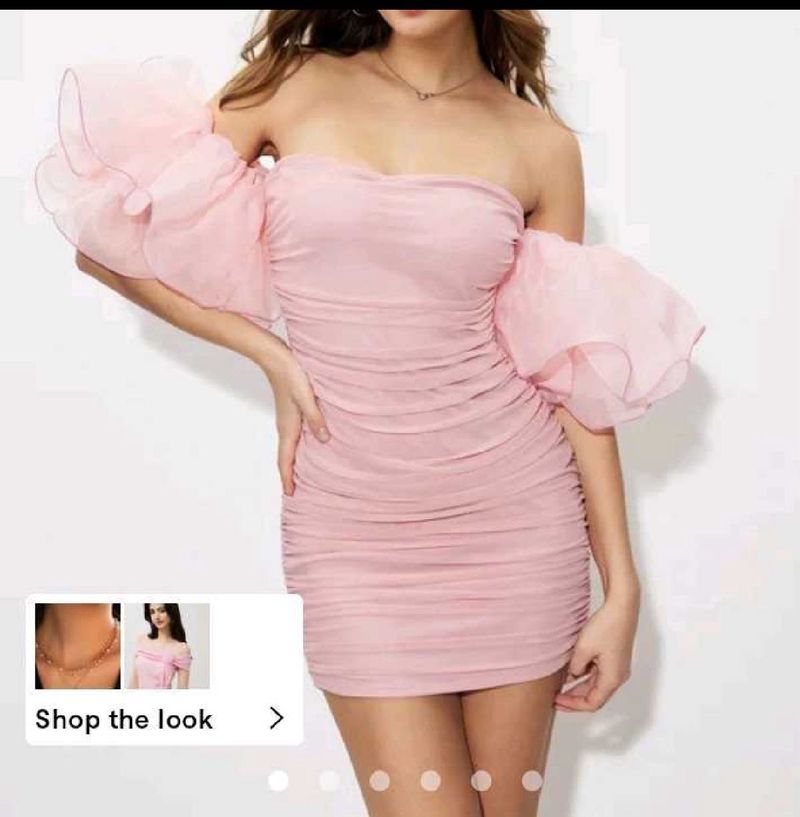Pink Off-Shoulder Ruched Dress